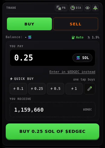 The buy panel. Sample coin.